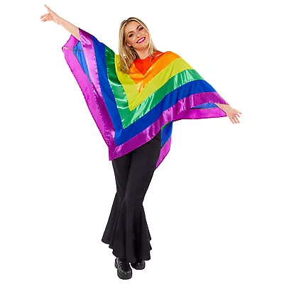 Adults Novelty Retro Festival Ponchos Fancy Dress Party Top Mens Ladies Womens • £20.99