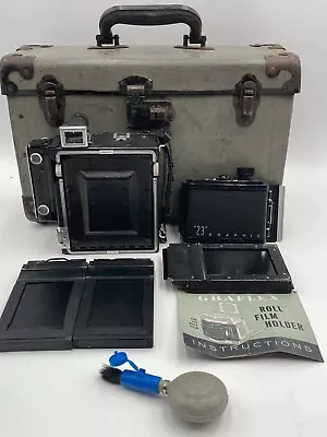 GRAFLEX 2 1/4 X 3 1/4 CROWN GRAPHIC CAMERA Raptar 101mm W/ 120 Film Holder Case • $399