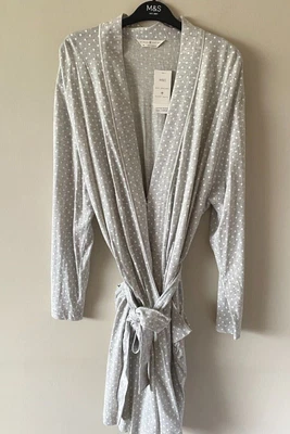 £18.99 • Buy Ladies M&s Size Xl 20 22 Grey Mix Soft Cotton Modal Wrap Dressing Gown Free Post