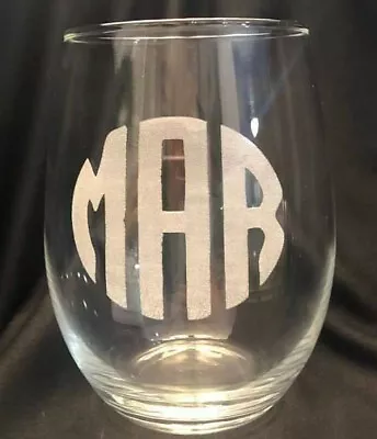 Custom MONOGRAM Wine Stemless Glass Engraved Wedding Anniversary GIFT PREPPY • $10.95