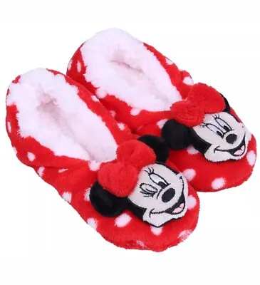 ❤️ Bnwt Disney Minnie Mouse Spotty Fleece Slippers Socks Size 4 - 5.5 Age 11+ • £8.49