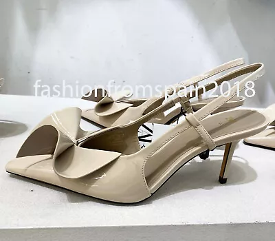 Zara New Woman Heeled Shoes With Bow Detail Slingback Ecru White 35-42 1219/310 • $77.77