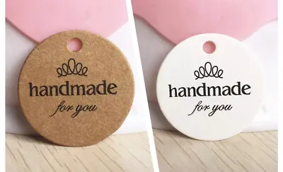 £1.70 • Buy Kraft Paper 'HANDMADE FOR YOU' Gift Tags Round Labels 3cm Brown/White