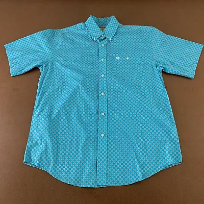 Wrangler Men's Size Large Blue Printed Short Sleeve Button Front Western Shirt • $21.46