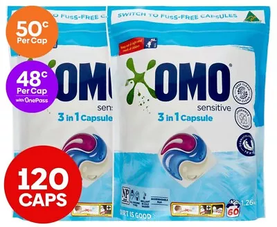 2x 60pk Omo Deep Clean Active Sensitive 3-in-1 Gentle Laundry Detergent Capsules • $76.54