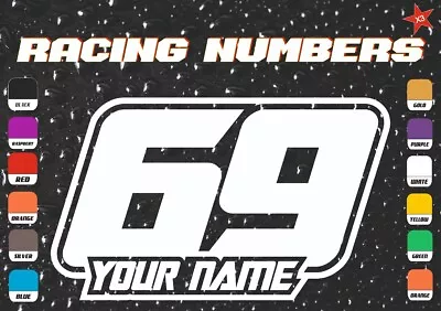 3 X Custom Race Numbers And Name- Vinyl Decal Stickers Dirt Bike Kart Dirtbike • £5.28