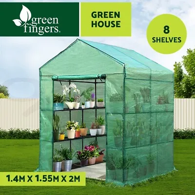 Greenfingers Greenhouse Walk In Green House 8 Shelves Tunnel Plant Shed 1.4x1.5M • $128.95