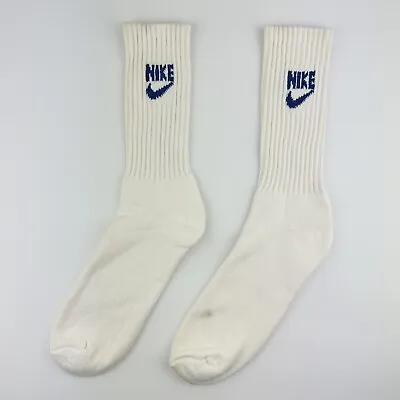 Vintage Nike Navy Blue Logo Socks 80s 90s Swoosh Spell Out Crew Men VTG • $34.99