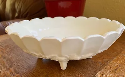 Vintage Indiana Glass White Milk Glass Garland Pattern Oval Footed Fruit Bowl • $25