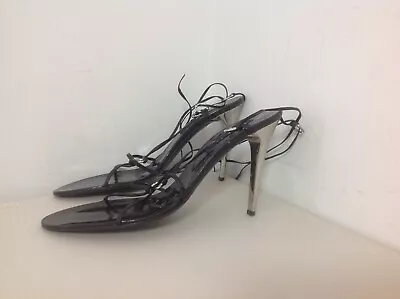 Womens Mario Bologna Sandalssize 8.5-9 EU 39 Metallic Heels Straps Black • $15