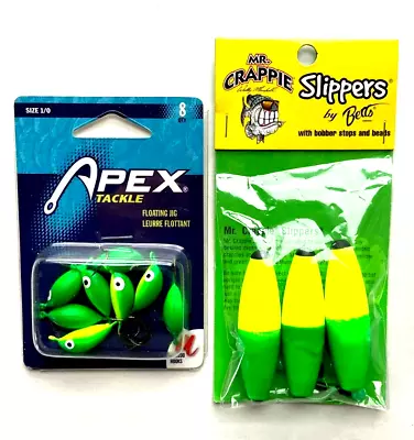 Apex Floating Jig Size 1/0 Chart Grn 8ct And Mr. Crappie Slippers Chart Grn 3ct • $9.94