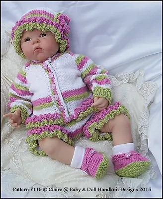 Babydoll Handknit Designs Knitting Pattern Coloured Set F115 16-22  Doll/0-3m • £3.99