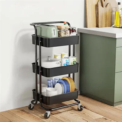 Utility 3-Tier Beauty Salon Kitchen Storage Trolley Cart Mobile Shelving Unit UK • £27.98