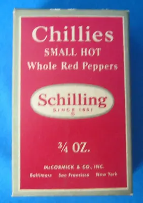 Schilling Brand Vintage 1950 CHILLIES Smal Hot Whole Red Peppers Full Box Spice • $12