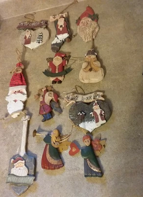 $65 • Buy Vintage Lot Of 11  Hand Carved Wood Christmas Ornaments
