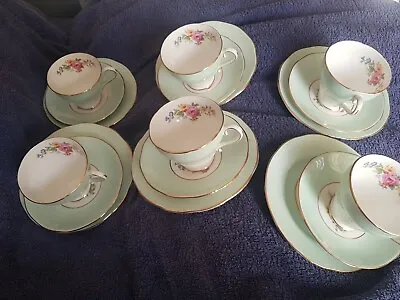 Mint Cond Salisbury Green White & Gold Gilt China Cup Saucer Plate Trio X 1 • £7.95