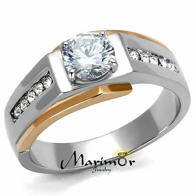 Men's 1.33 Ct Round Cut Cubic Zirconia Two Toned Stainless Steel Ring Sizes 6-13 • $18.62