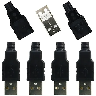 5x DIY USB Connector - Male Type A Solder Terminals - 4-Pin USB 2.0 Black • £4.49
