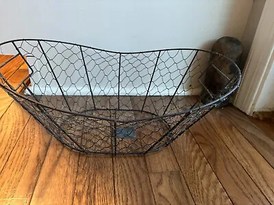 Metal Farmhouse Chicken Wire Egg /Garden Basket  W Handles 16  × 12  • $24