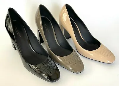 Bottega Veneta 430391 Patent Leather Cherbourg Pumps Black Tan And Gray SALE! • $199