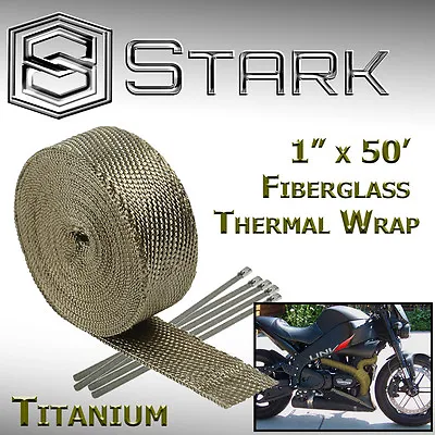 1  X 50' Ft Motorcycle Header Exhaust Heat Wrap Fiberglass Manifold - Titanium • $20.99