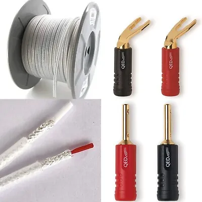 2.5m 2x Qed Silver Anniversary XT Speaker Cable QED Airloc ABS Spades & Plugs • £68