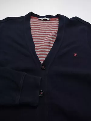 CAROLINA HERRERA Men's CARDIGAN Thick 98% Cotton (M) Navy Blue Pique L/S Sweater • $39.99