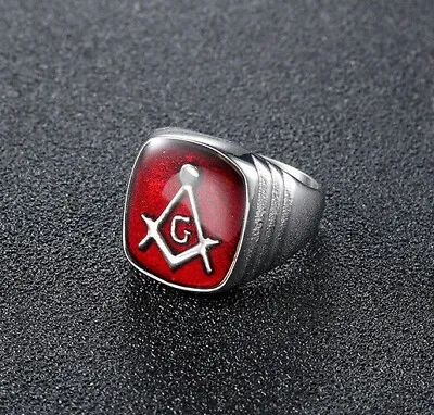 Men's Vintage Red Enamel Masonic Ring Stainless Steel Biker Punk Ring Size 7-15 • $11.98