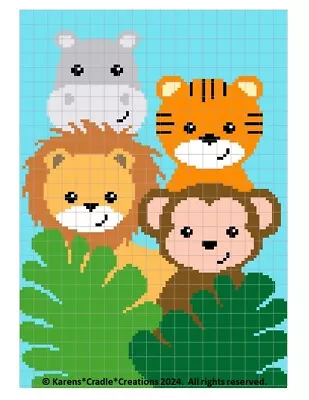 Crochet Patterns - JUNGLE ANIMAL FRIENDS Color Graph/Chart Baby Afghan Pattern • $6.95