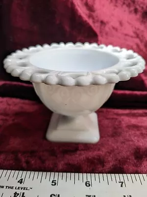 Vintage White Milk Glass Candy Dish Compote Scalloped Lace Edge Pedestal Foot • $14