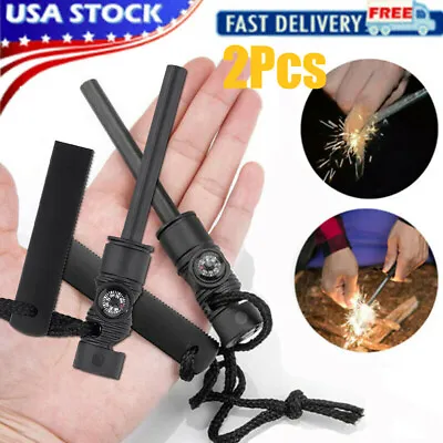 2X Fire Starter Flint Steel Striker Survival Kit Ferro Rod Camping Outdoor Tool  • $9.99