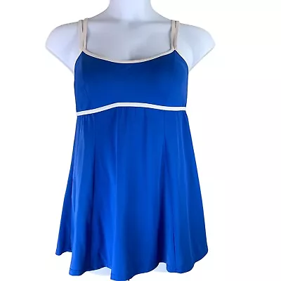 Vintage Swimsuit Swimdress Sz 16 One Piece Blue White Mainstream RUNS SMALL • $37.98