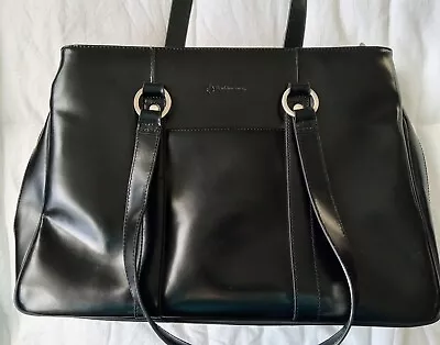 Franklin Covey Black Leather Work Laptop Bag Briefcase Shoulder Tote Organizer • $30