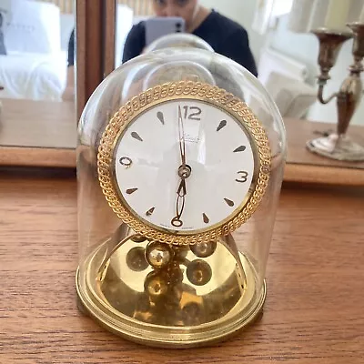 £75 • Buy KUNDO KIENINGER & OBERGFELL ANNIVERSARY CLOCK WEST GERMANY GLASS DOME 1960's