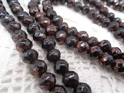 Vintage Black & Copper Faceted CZECH GLASS BEAD NECKLACE 46  • $20