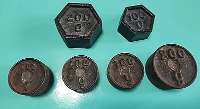 800 Gram 6 Vintage Cast Iron Hexagonal & Cirular Metal Weights Metric 100g-200g • £37.60