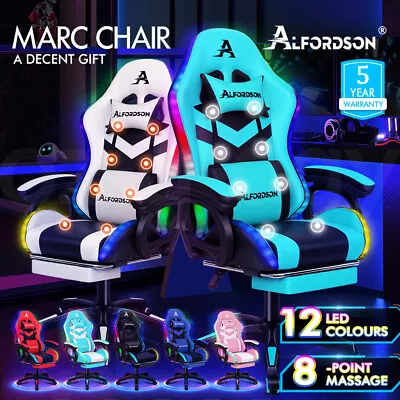 $209.95 • Buy ALFORDSON Gaming Office Chair 12 RGB LED Massage Computer Work Seat Footrest