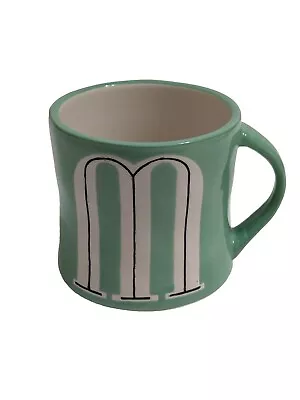 Anthropologie Hand Painted Mint Green Monogrammed  M  Coffee Mug. • $14