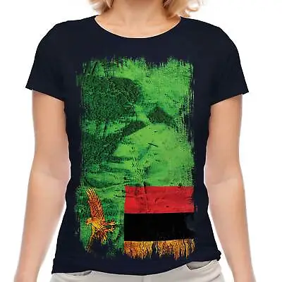 Zambia Grunge Flag Ladies T-shirt Tee Top Zambian Shirt Football Jersey Gift • $12.37