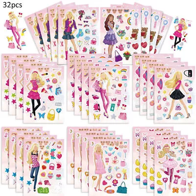 32Pcs Barbie Theme Make-A-Face Stickers Laptop Luggage DIY Decals Kids Toy Gifts • $17.79