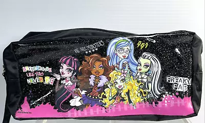 Monster High Pencil Case Zipper Bag Black Sparkle 2015 Freaky Fav NEW • $12.99