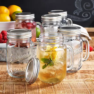 Mason Jar 16 Oz. Glass Mugs With Handle And Lid Set Of 4 Old Fashioned • $34.48