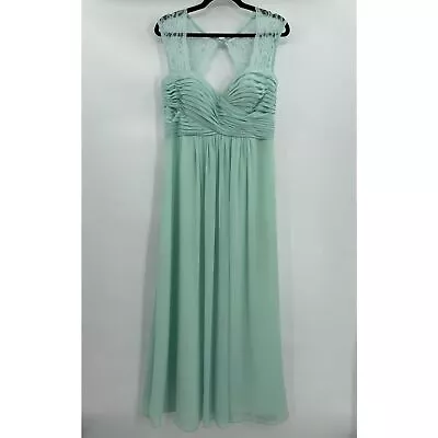 BILL LEVKOFF Mint Green Chiffon Lace Keyhole Bridesmaid Gown Maxi Dress Size 10 • $34.99