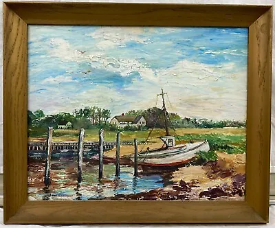 Rock Harbor Orleans Vintage Cape Cod Painting Oil On Board Framed 16  X 20  • $74.95
