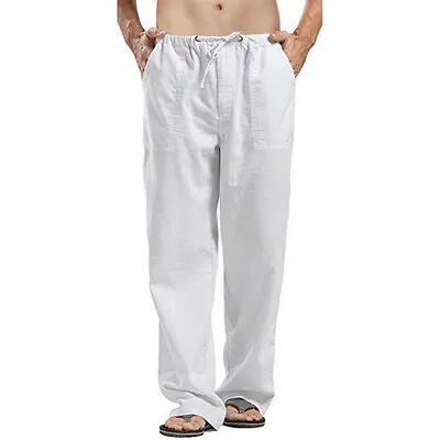 Mens Solid Cotton Linen Pants Summer Vocation Jogger Trousers S M L XL XXL XXXL • $16.98