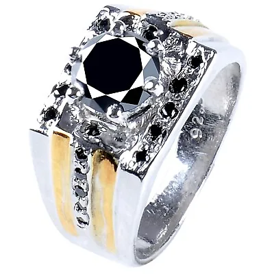 Stunning 2.14 Ct Black Moissanite Men's Statement Ring In 925 Silver Size 9 • $0.99