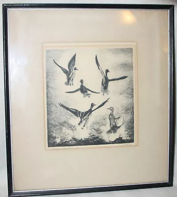 R. H. Palenske 1940s “Startled Mallards” Drypoint Etching Print • $79.99