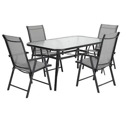 Garden Bistro Patio Furniture Black Set 120CM Rectangle Table 4/6 Seater Chairs • £249.95