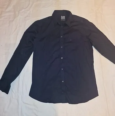 Mens Calvin Klein Long Sleeve Shirt Black Slim Fit L 42 Inch Chest • £10.99