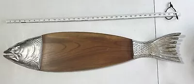 Arthur Court Trout Salmon Fish Board Platter 34” Wood & Silver Charcuterie VTG • $47.12